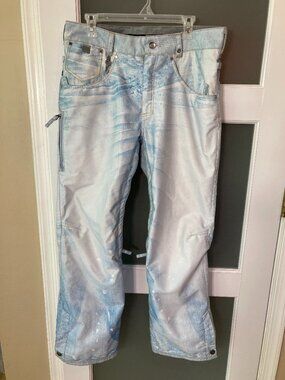 686 Limited Edition Deconstructed Denim Snowboard Pant Mens White Blue Wash - M